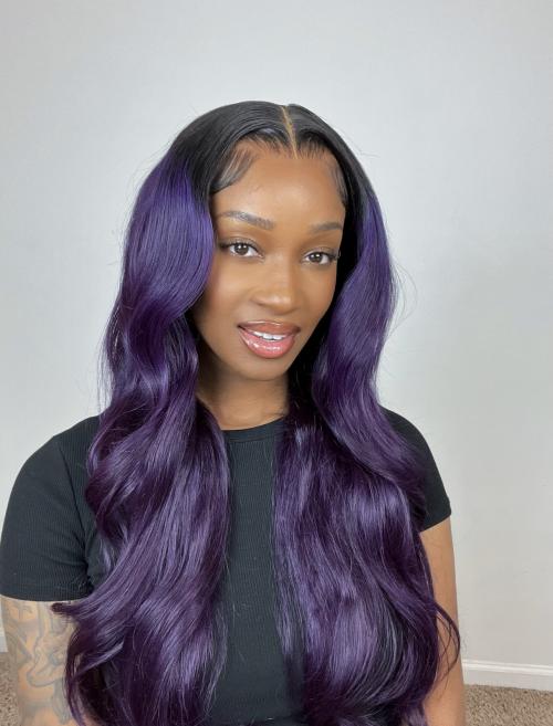 purple color ombre body wave wig