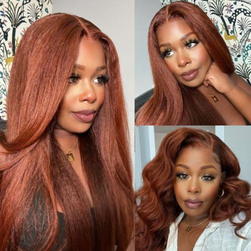 red brown kinky straight wig