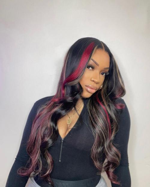 red highlight loose wave wig