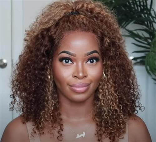 13x4 blonde highlights curly wig with ponytail