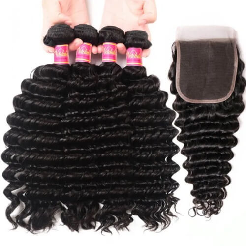 4 bundles deep wave hair with closure