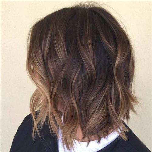 brown babayage on long bob haircut