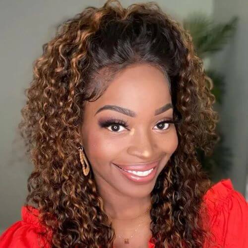 Rich Brown Balayage Lace Front Wigs with Modern Auburn Color Highlights