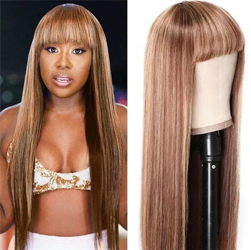 long brown wig with bangs