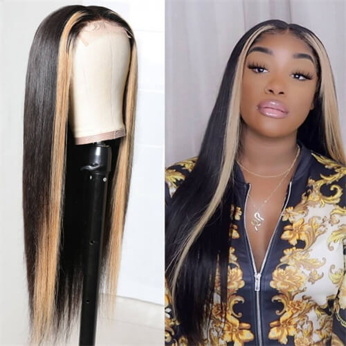 Long Straight Middle Part Skunk Stripe Wig Reviews