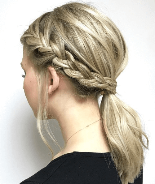 sidebraid with low ponytail