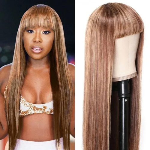 brown wig with bangs