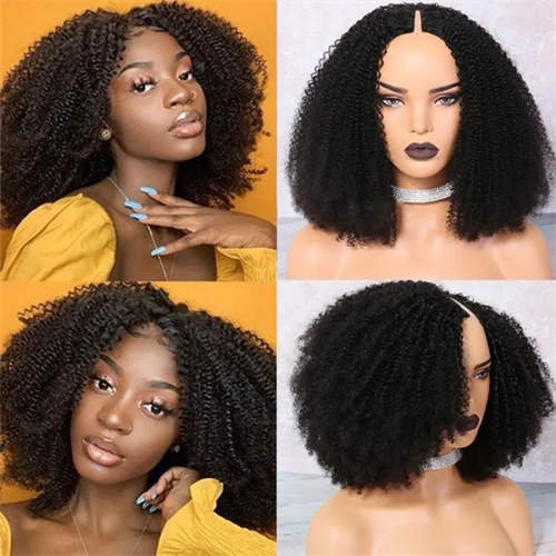Kinky Curly V Part Human Hair Wigs