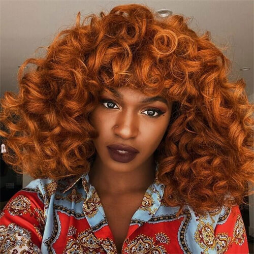 3.Short Ginger Bouncy Curly Human Hair Wigs