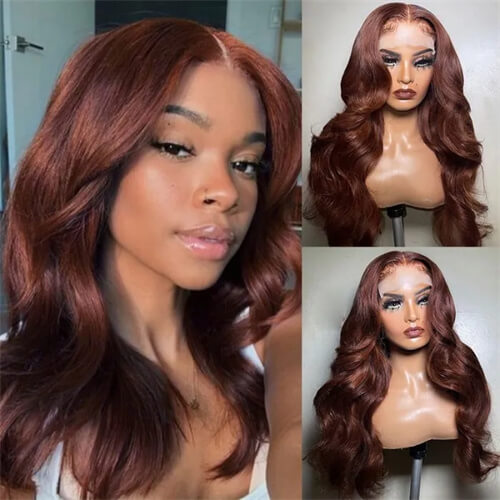 Red Brown Auburn Body Wave Human Hair Wig