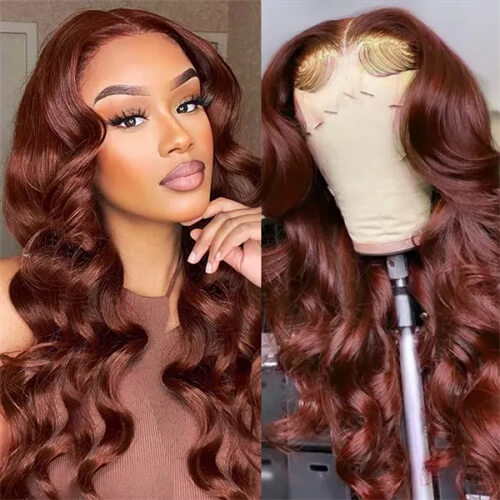 Red Brown Auburn Body Wave Human Hair Wig
