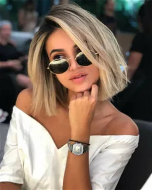 Blunt Blonde Bob with Dark Roots