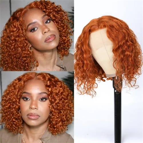 Ginger Water Wave Human Hair Bob Wig
