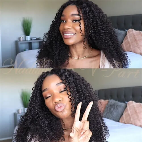 curly v part wig