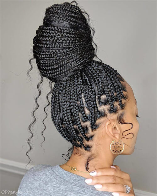 Mini Box Braids Bun with Curls