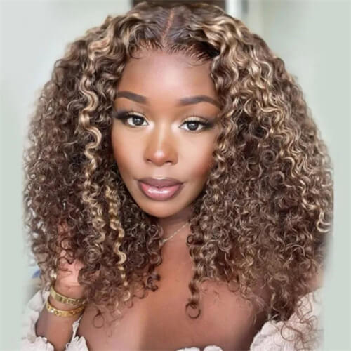 Highlight Brown Curly Lace Front Wigs