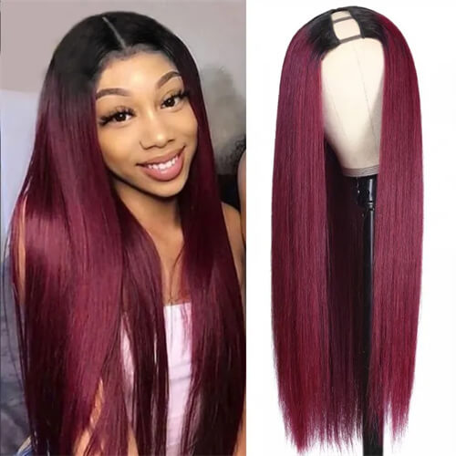 Ombre Burgundy Straight Upgraded V-shape Glueless Wig