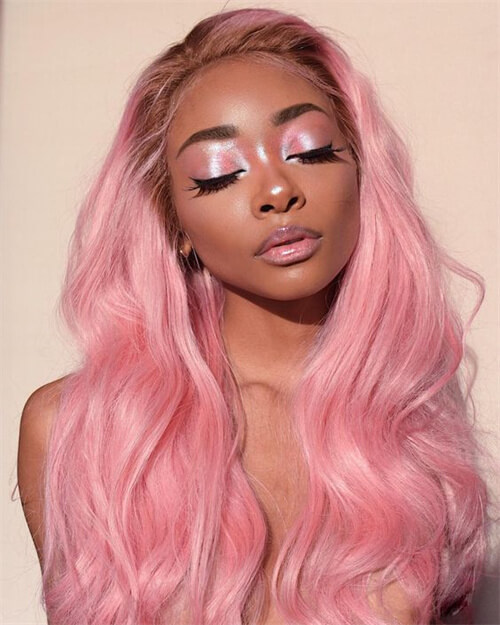 body wave pink hair wig