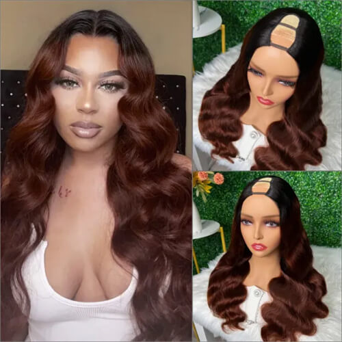 copper red with dark roots ombre wigs