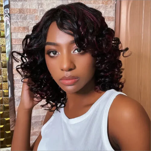 dark red bob curly wig