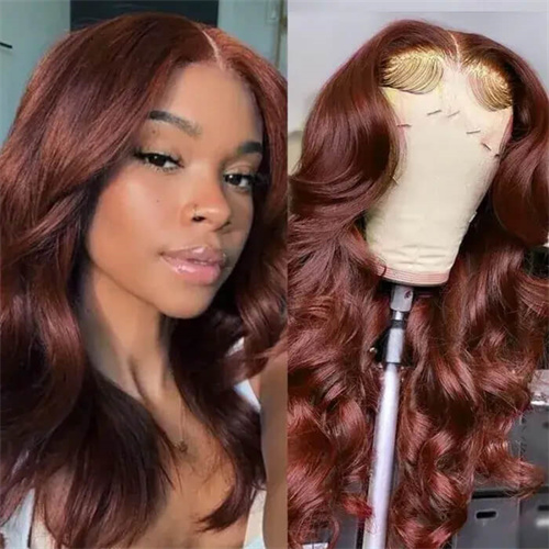 Red Brown Auburn Body Wave Human Hair Wig