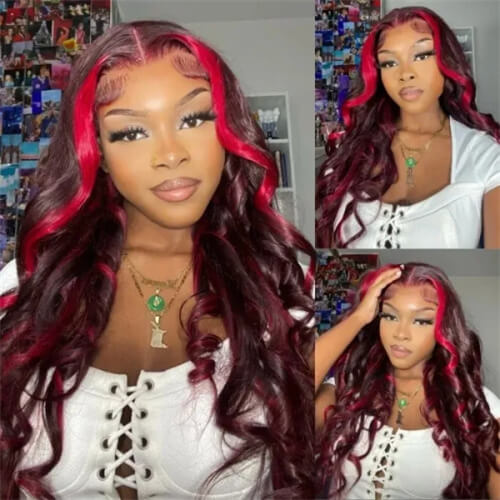 red hair with money piece