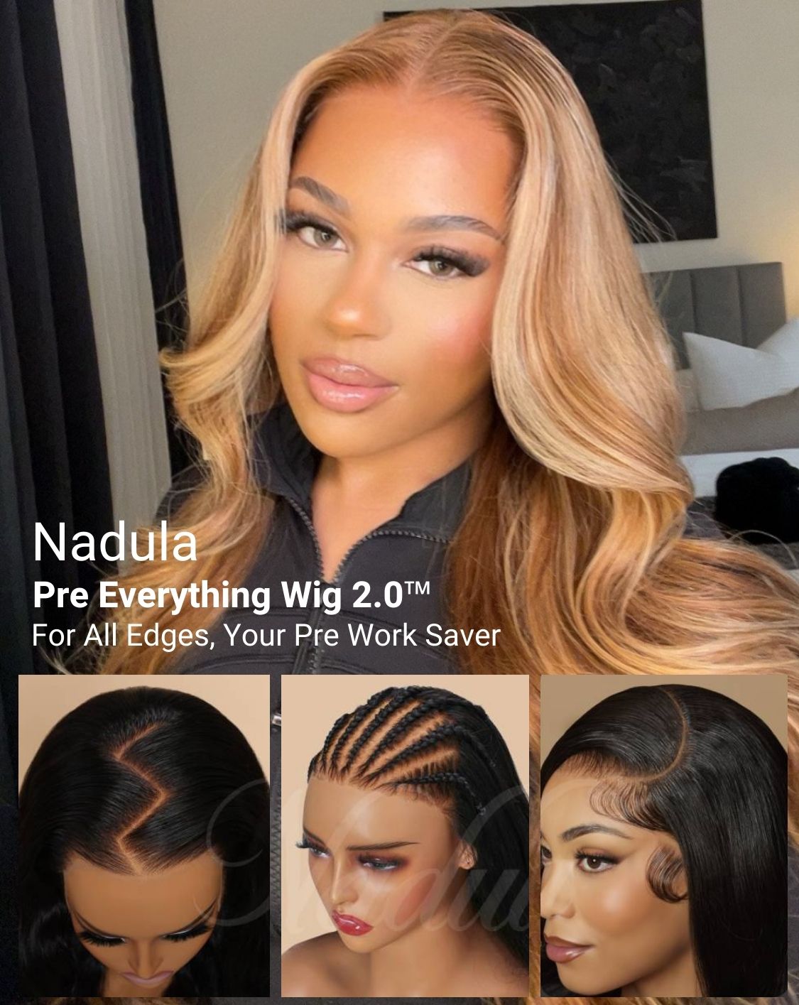 
    Nadula 13x4 Pre-everthing Lace Front Honey Blonde Body Wave Real Ear to Ear Lace Put on and Go Wig